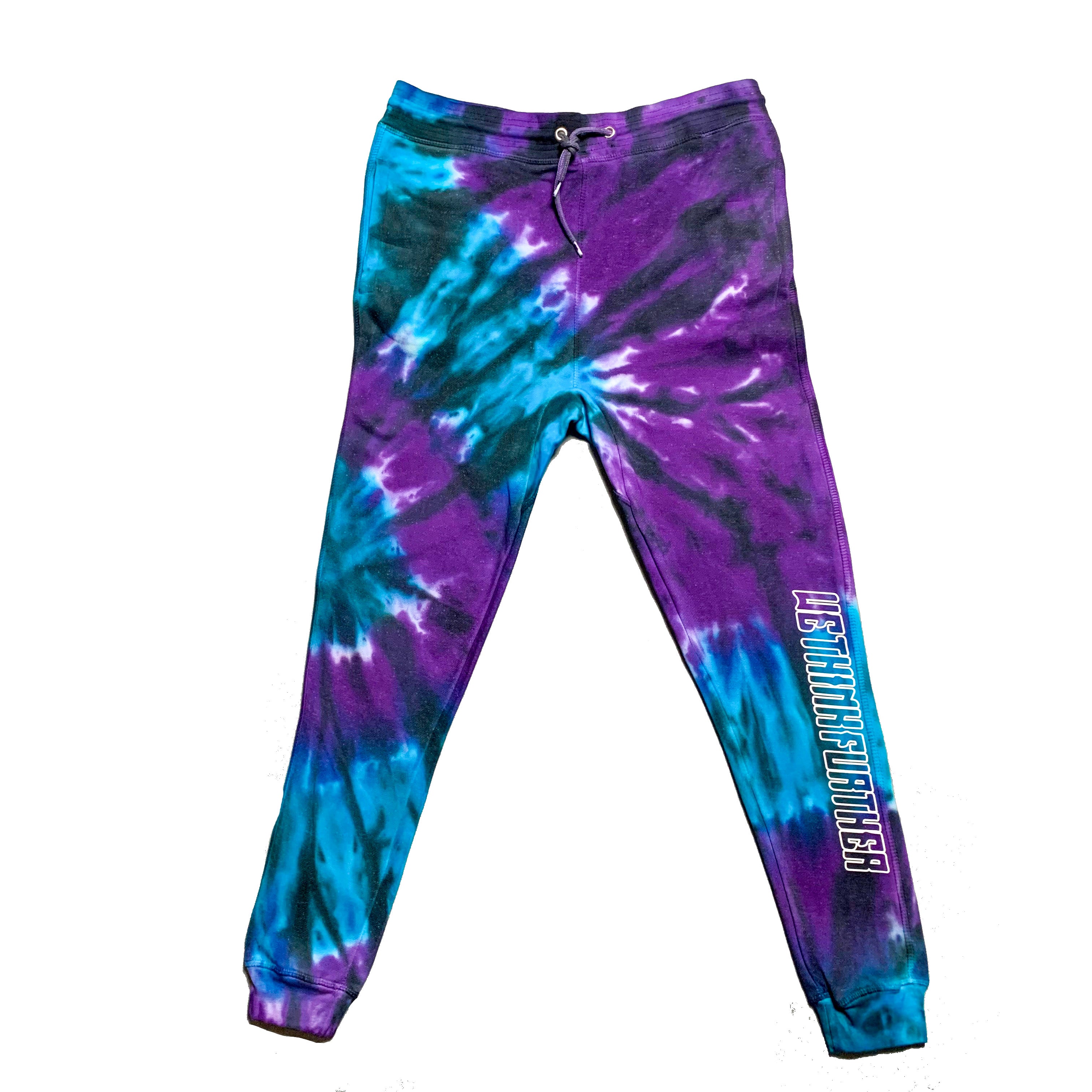 Blue and purple tie dye sweatpants hot sale